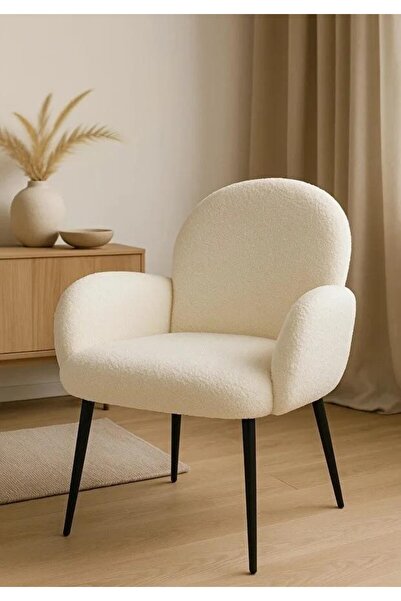 Barigo White armchair by Boucle - a comfortable, padded recliner with black l...