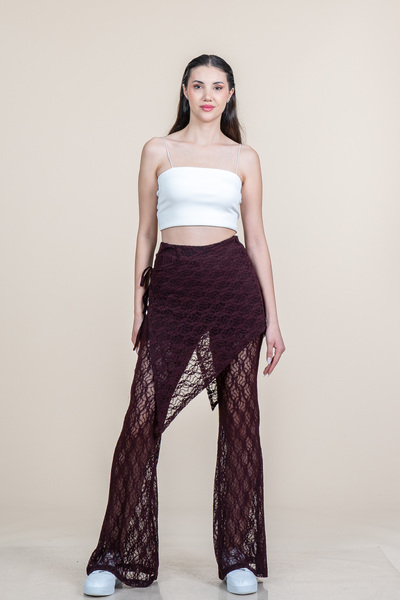 MissVina Tulle Lace Elastic Waist Wide Leg High Waist Trousers 30370