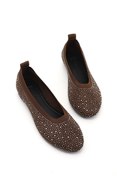 GÖNDERİ(R) Women's Brown Stone-Embellished Round Toe Ballerinas