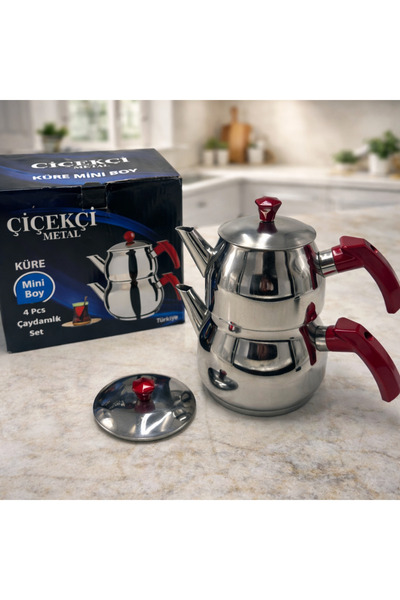 Rivorn Çiçekci Mini Size Steel Teapot Set 0.75 + 1.35 Lt Self-Draining Globe ...