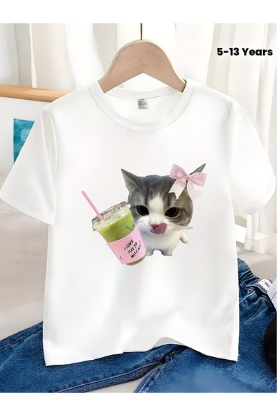 PixelWear Matcha Cat Kids Unisex Oversize T-Shirt