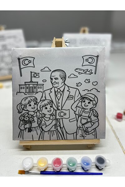 obelleatelier Atatürk Tuval Boyama Seti | 6 Renk Boya + Fırça Dahil | Çocuk E...