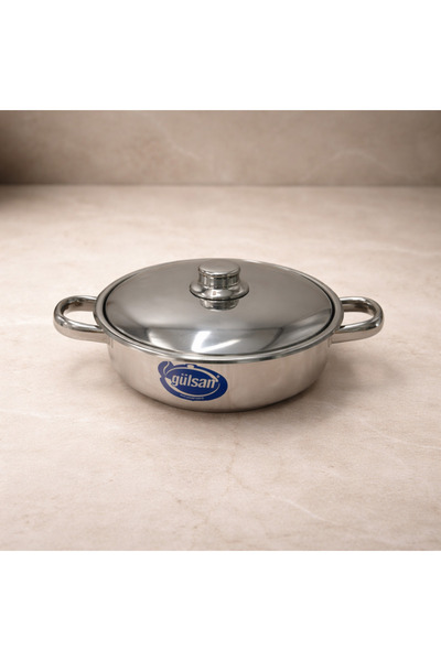 Rivorn Gülsan 22 CM 18/10 Paslanmaz Çelik Basık Pilav Tenceresi – 8 CM Derinl...