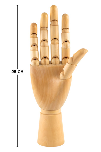 Temel Ahşap El Modeli, Mafsallı Tabanlı Çizim ve Takı Sergileme Mankeni, 25 cm