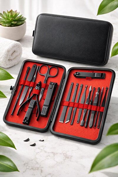 cashen 17 Piece Professional Manicure Pedicure Set with Black Leather Case Na...