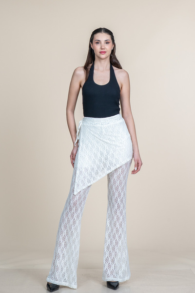 MissVina Tulle Lace Elastic Waist Wide Leg High Waist Trousers 30370