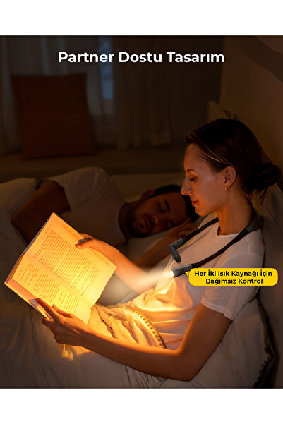 Glocusent Şarjlı Boyun Kitap Okuma Işığı - 100 Saat Pil Ömrü, 5 Renk & Dimming Ayarlı