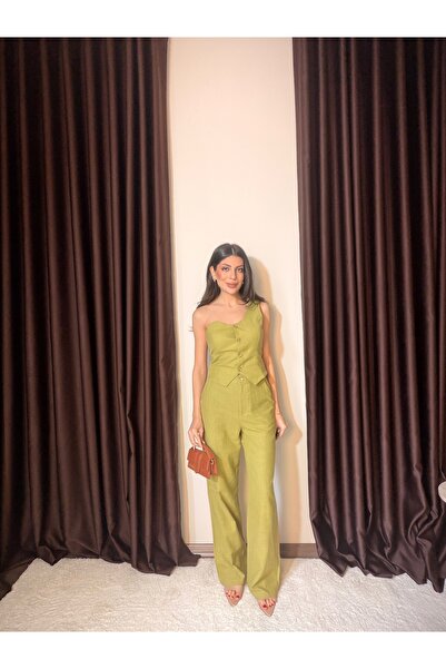 LOISY Γυναικείο Λινό Σετ Υψηλής Ποιότητας με Λεπτομέρεια στους Ώμους