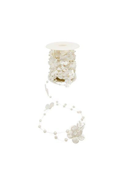 AFO Ρολό από λευκές υφασμάτινες χάντρες και λουλούδια 10μ