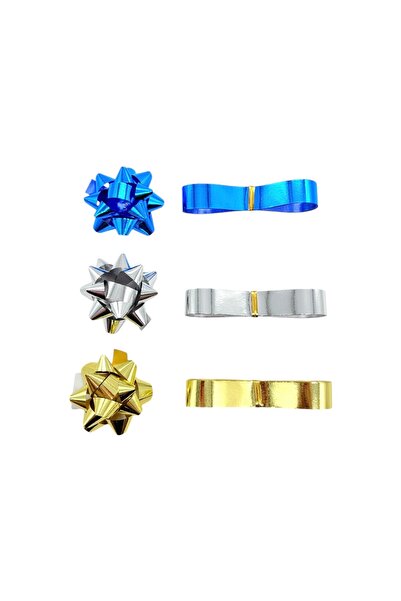 AFO Set of 3 Ribbons 5cm with Adhesive and 2m Roll Silver Blue Gold