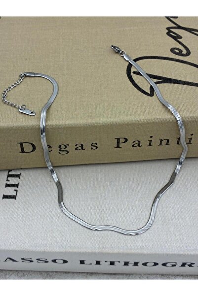 Hedef Bijuteri Steel Silver Color Flat Italian Chain Necklace (40cm)