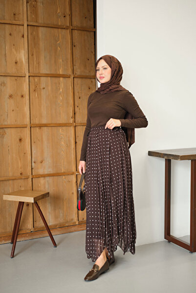 LOCCO Women's Polka Dot Detail Side Tie Chiffon Skirt Brown