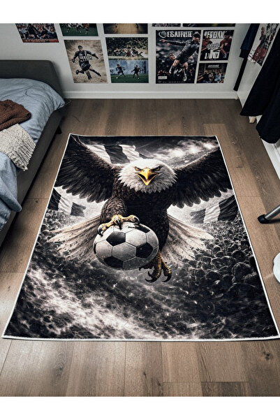 Zeora Home Taraftar Halısı Futbol Topu Desenli Antialerjik Kaymaz Taban Çocuk...