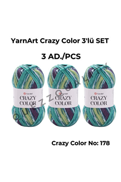 Yarnart مجموعة كريزي كولور المكونة من 3 خيوط محبوكة يدويًا رقم: 110
