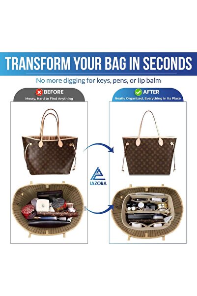 IAZORA Premium Purse Organizer Insert with Zipper and 13 Pockets