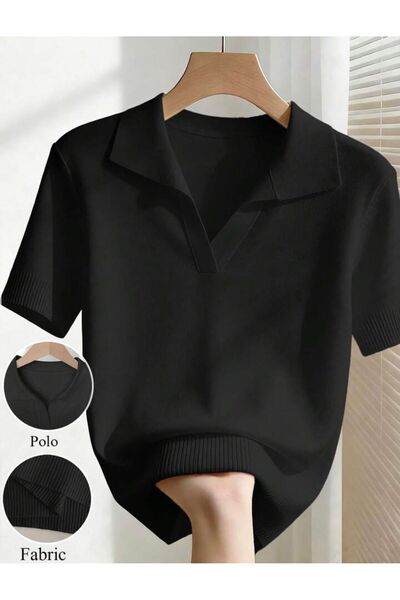 banessa Κλασικό πλεκτό μπλουζάκι με γιακά πόλο, κομψό γυναικείο μπλουζάκι