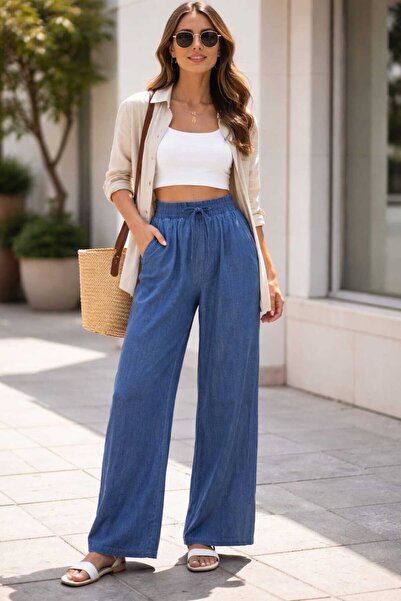 Pelin Jeans Τζιν παντελόνι με φαρδιά μπατζάκια (Ύφασμα Tencel)