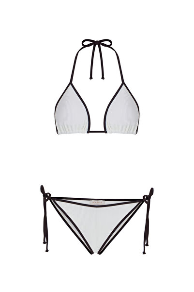 AQUELLA Piping Detailed Ecru Triangle Bikini Set