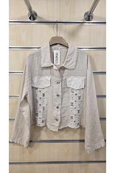 Park Moda Italian Linen Jacket with Sequin Detail