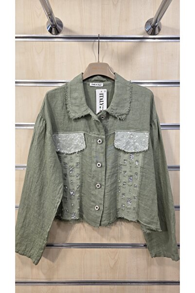 Park Moda Italian Linen Jacket with Sequin Detail