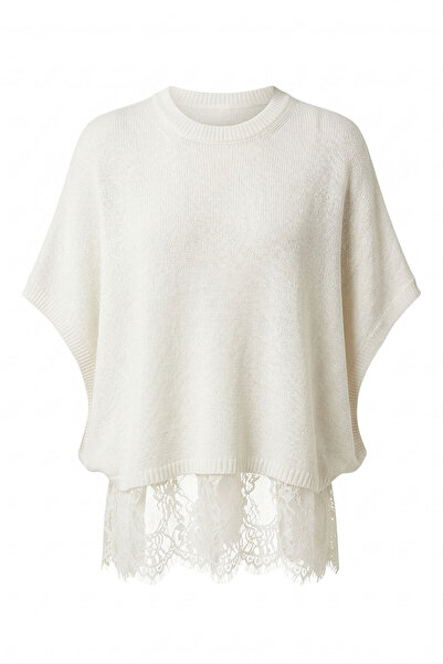 MAGARDE Φούστα με μανίκια νυχτερίδα και δαντέλα, μπλούζα μερσεριζέ - ΕΚΡΟΥ