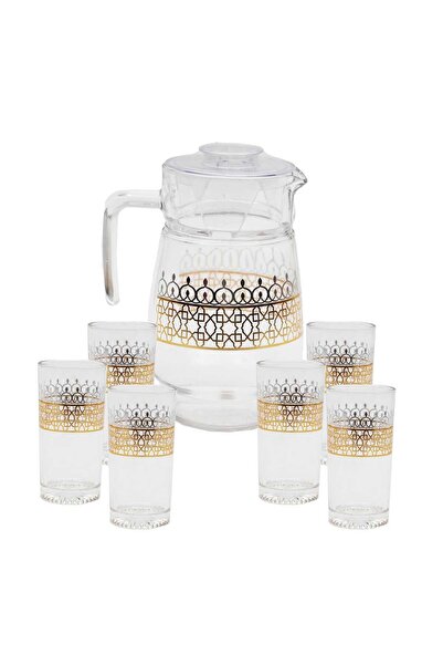 Crystal Drops طقم إبريق وكؤوس ماء، ذهبي، 7 قطع
