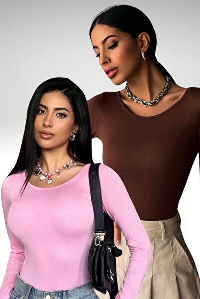 Bipantolon ياقة نسائية باللون البني الداكن والوردي بتصميم الأميرة