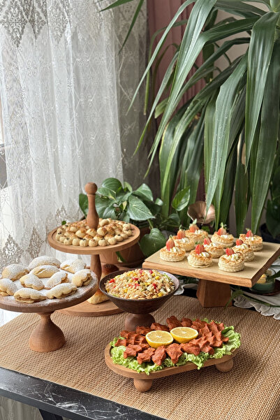 justwood Wooden 5-Tea Presentation Set - Stand with Legs & Serving Plate Set