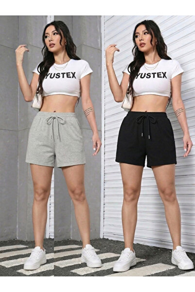 CAONNES 2-Pack Women's Shorts Set - Black and Gray High-Waisted No-Show Overs...