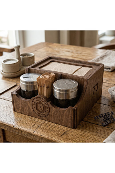 PIXEL HEDİYELİK EŞYA Kişiye Özel Ahşap Peçetelik Dispenser – Logolu Masa Üstü...