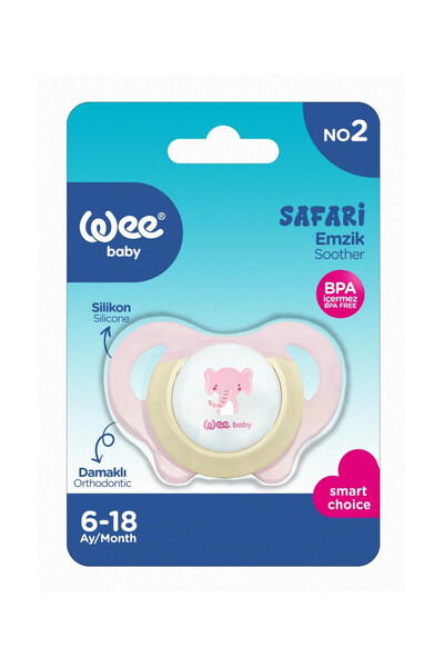 Wee Baby Safari suzetă ortodontică silicon transparent, 6–18 luni - cod 947, Roz