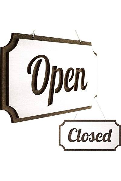 Al Raied Rustic Wooden Open Closed Sign - Double-Sided Vintage Style for Busi...