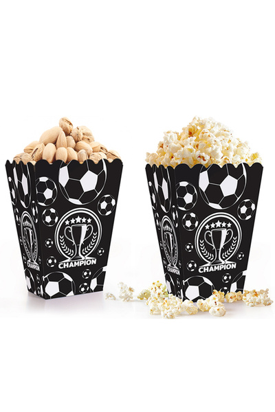 parti pera Futbol Temalı Siyah Beyaz Mısır Kutusu Popcorn 8 Adet