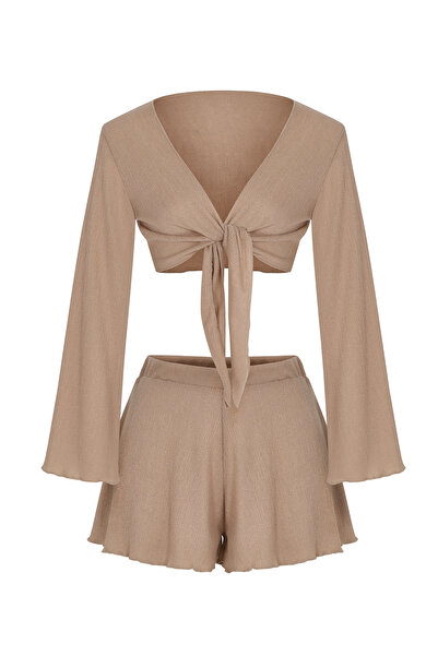 AQUELLA Teksturirano Sa deznom Skraćeni kroj Top - Set kratkih hlača