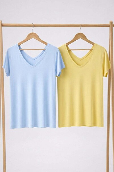 COTENCONCEPT 2 Pieces Front and Back V-Neck Basic T-Shirts