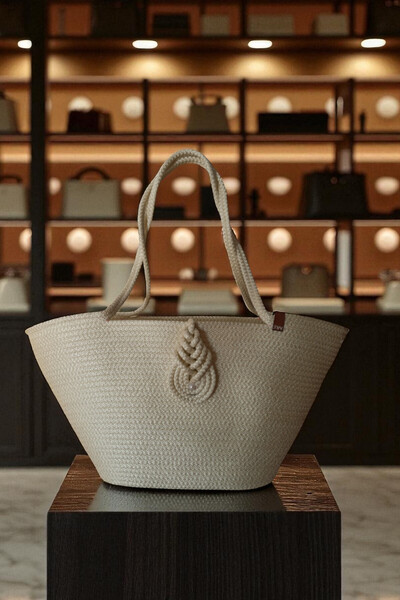 KAAN HOME Natural Looking Vegan Beach Bag or Daily Bag with Colorful Self-Tie...