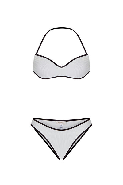 AQUELLA Ecru strapless bikini set with piping detail