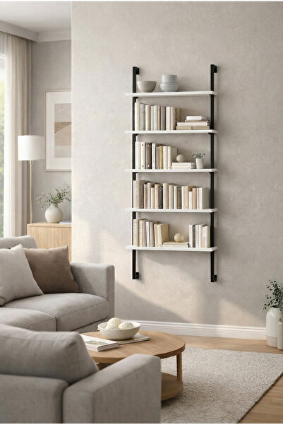 Euromob 60x20 cm, 5 Raflı Kitaplık | Duvar Rafı & Mutfak, Banyo, Organizer, S...