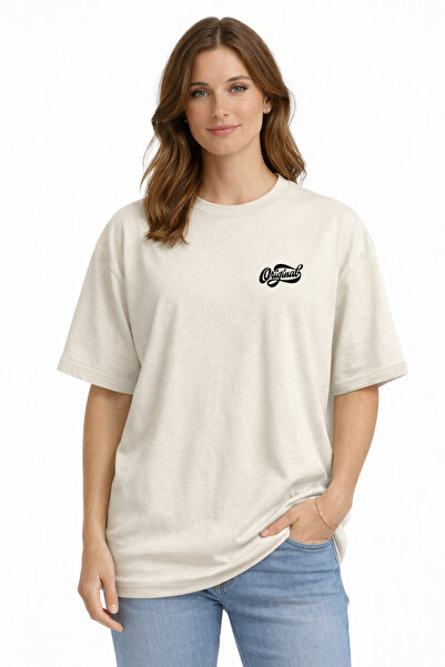 YUVEST Bej Oversize Tişört Unisex %100 Pamuk Original Yazılı Salaş Erkek Kadın T-Shirt