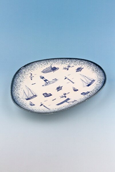 Bursa Porselen Dekor Sea Blue Porcelain Serving Plate