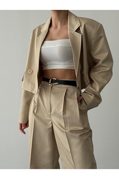 Quzu Μπεζ μπουφάν με λεπτομέρεια κεντήματος