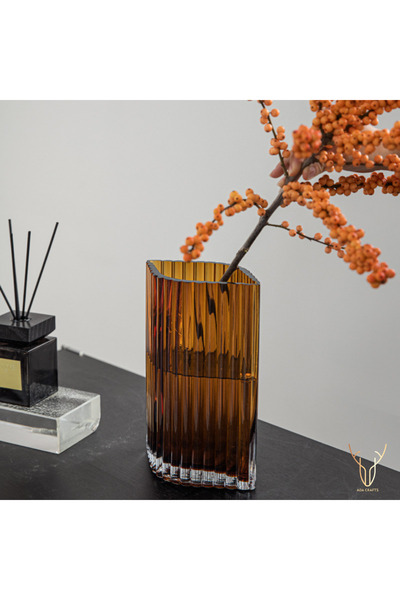 Ada Crafts Vază decorativă din sticlă chihlimbar – Vază modernă pentru flori ...