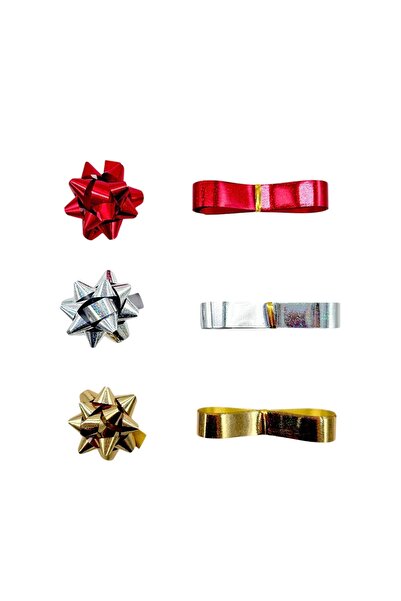 AFO Set of 3 Ribbons 5cm with Glue and 2m Roll Glitter Gold Silver Red