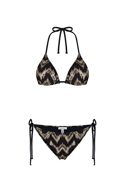 AQUELLA Lamé Print Patterned Shiny Triangle Bikini Set