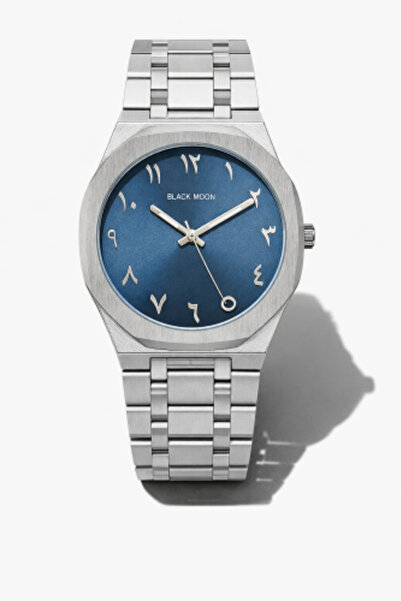 Black Moon ساعة رجالية باللون الفضي ومينا باللون الأزرق الداكن