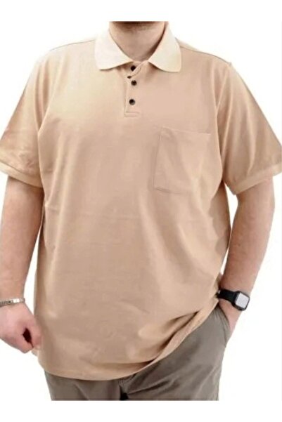 cusseli Large Size Men's T-Shirt Polo Neck Pocket Classic 20550 Beige