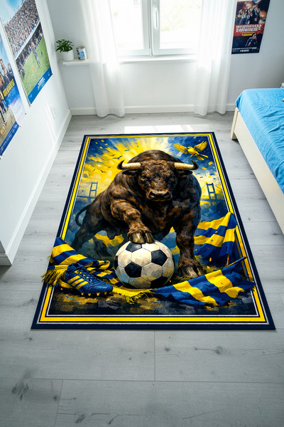 Zeora Home Taraftar Halısı Futbol Topu Desenli Antialerjik Kaymaz Taban Çocuk...