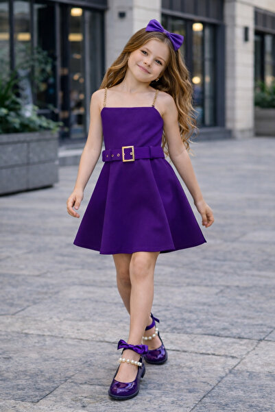 KOKOŞ BEBEK Rochie din in, cu curea cu lanț, centură și coroană incluse - 4/1...