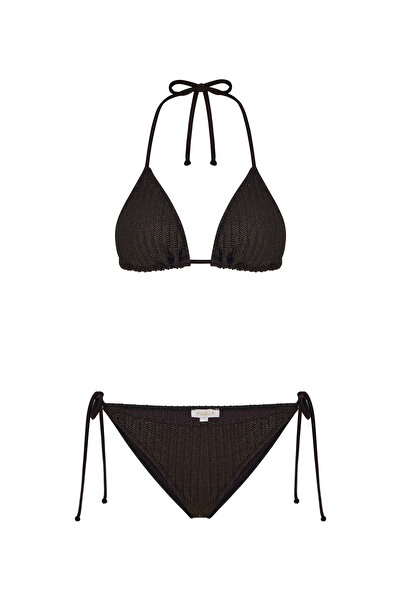 AQUELLA Lamé Print Patterned Shiny Triangle Bikini Set