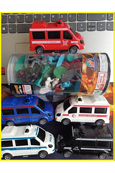 OYUNCAKSAHİLİ Araç Set 5 Adet Çekbırak ve 50 Asker Polis Minibüsü Set Ambulan...